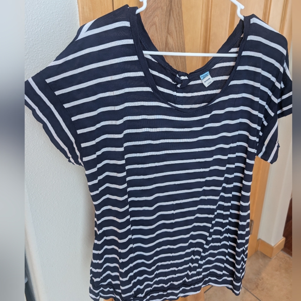 Old Navy Maternity - Navy and White Striped Short Sleeve Tee